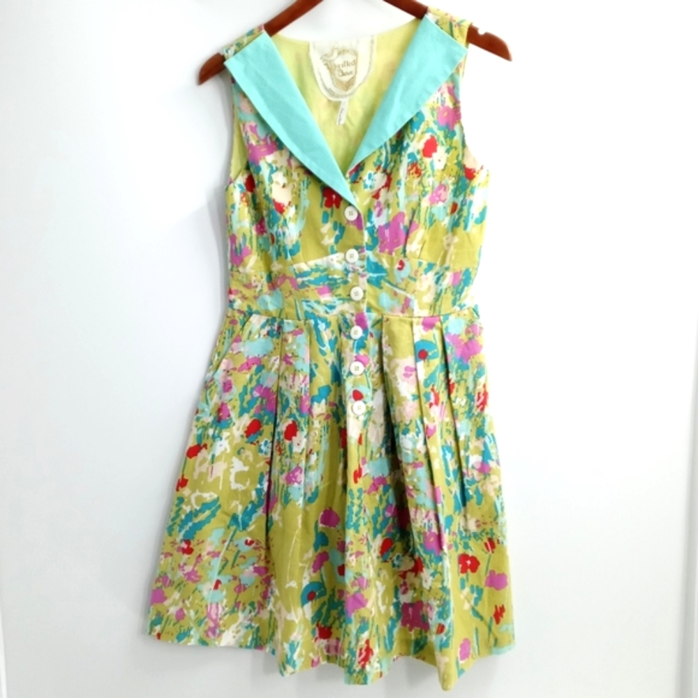 Knitted Dove Paint‎ Splatter Button Front Dress